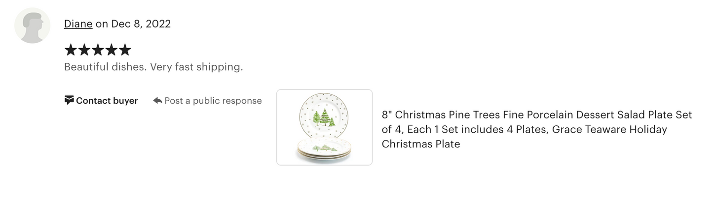 8" Christmas Pine Trees Fine Porcelain Salad / Dessert Plate