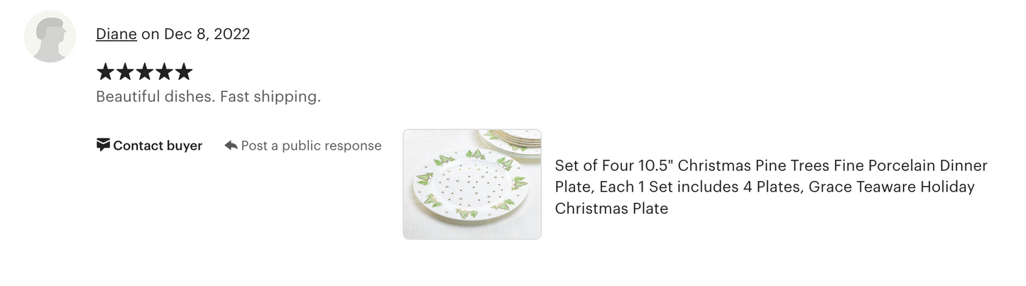 10.5" Christmas Pine Trees Fine Porcelain Dinner Plate