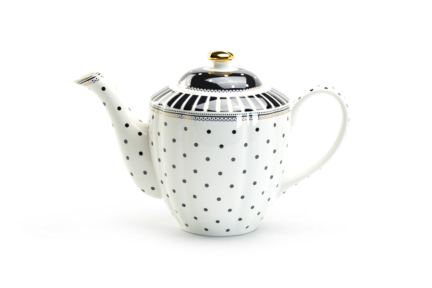 Grace Teaware Black Josephine Stripes and Dots Fine Porcelain Teapot