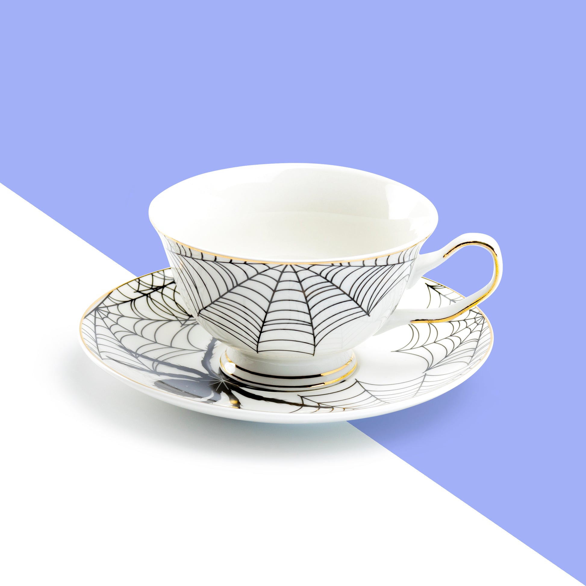 Halloween Spider White Gold Tea Cup and Saucer