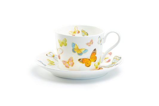 Stechcol Gracie Bone China Spring Butterfly Coffee Cup and Saucer