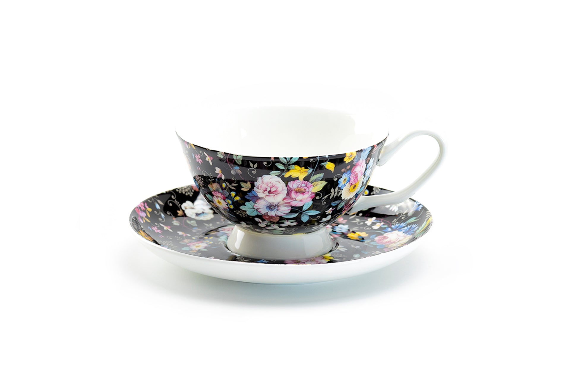 Victorian Petite Rose Black Bone China Cup and Saucer
