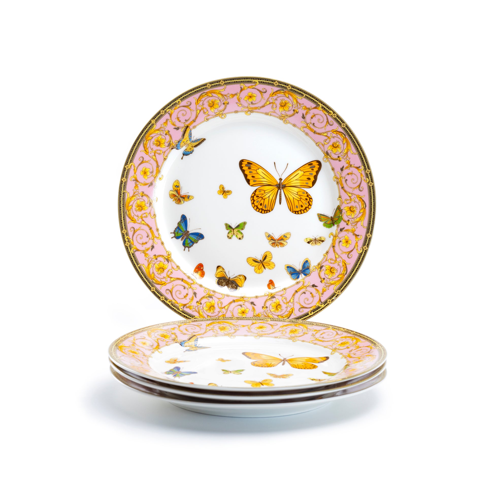 Grace Teaware Butterflies with Pink Ornament Fine Porcelain Dessert Plate Set of 4
