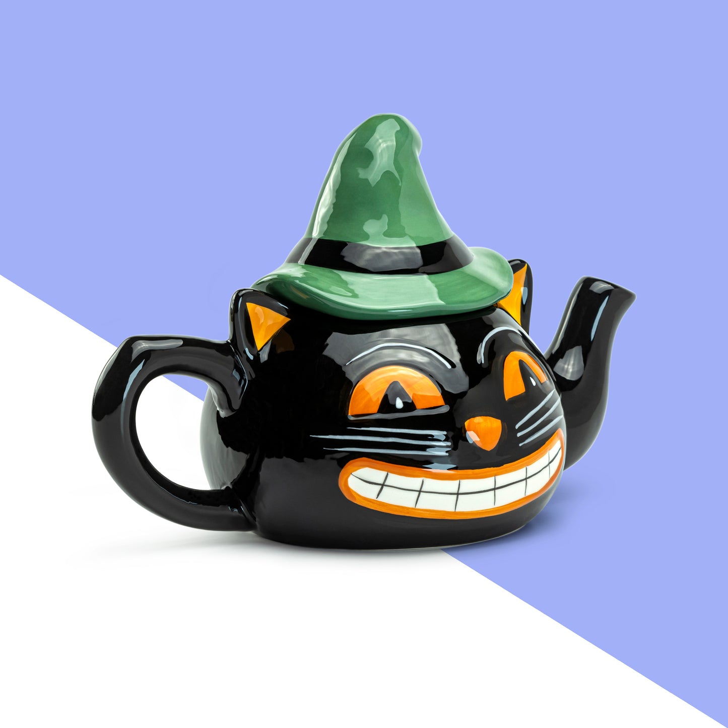 Halloween Black Cat with Green Hat Teapot