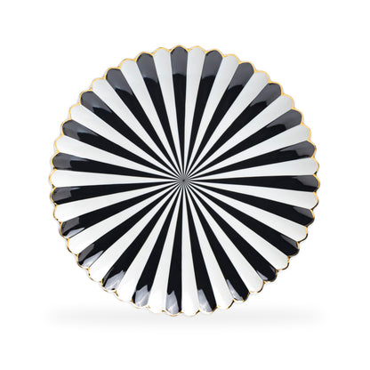 Black and White Stripe Scallop Fine Porcelain Dessert/Dinner Plate