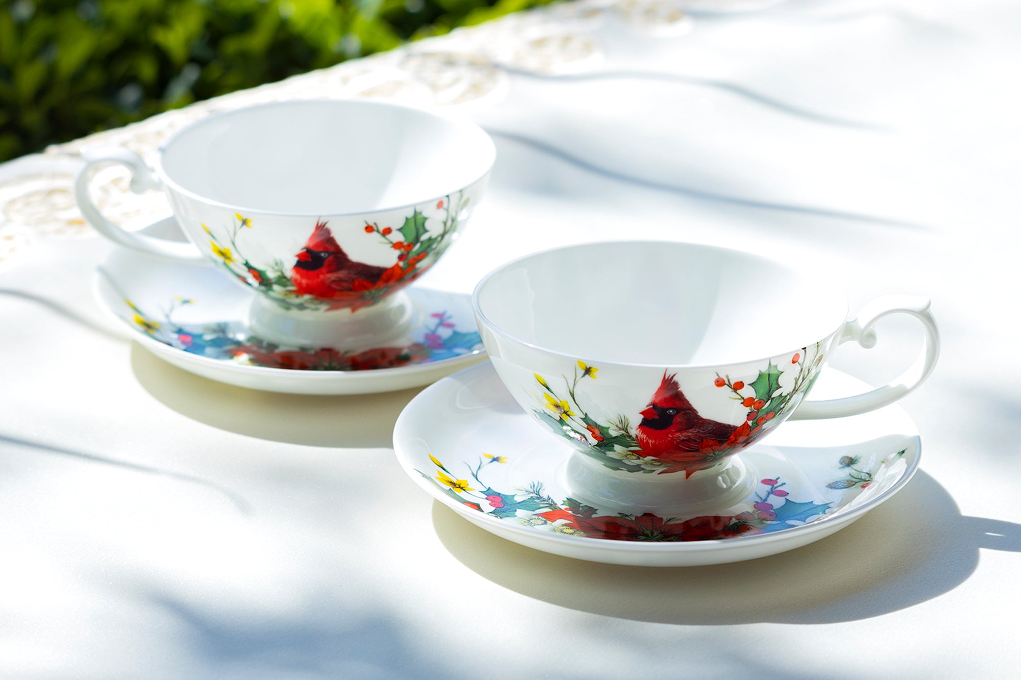 Stechcol Gracie Bone China Cardinal Poinsettia Bone China Cup and Saucer GracieChinaShop