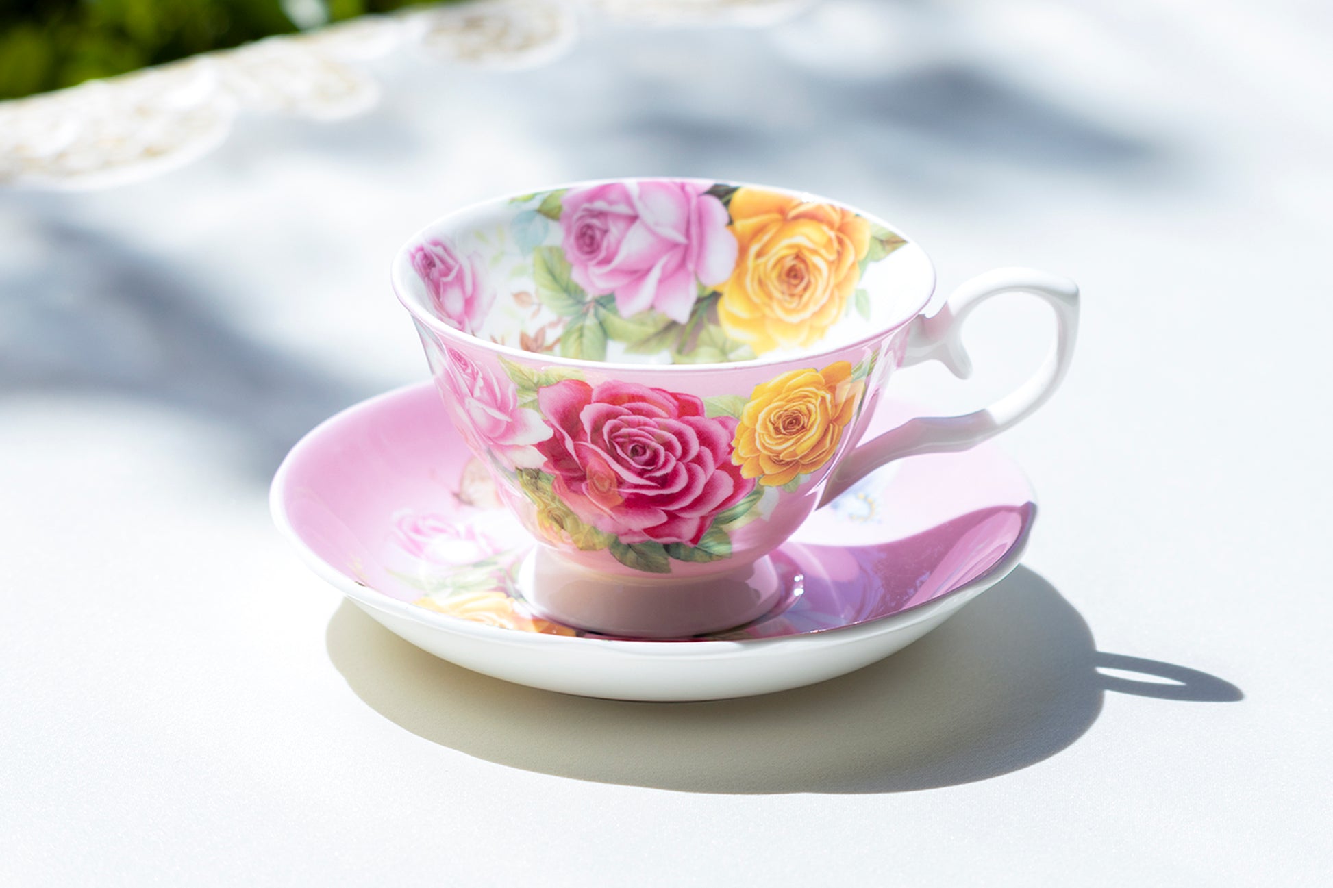 Stechol Gracie Bone China Rose Bouquet Pink Tea Cup and Saucer Set of 1