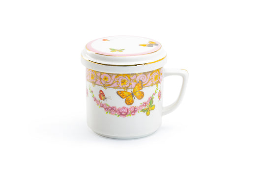 Grace Teaware Butterflies with Pink Ornament Fine Porcelain Mug