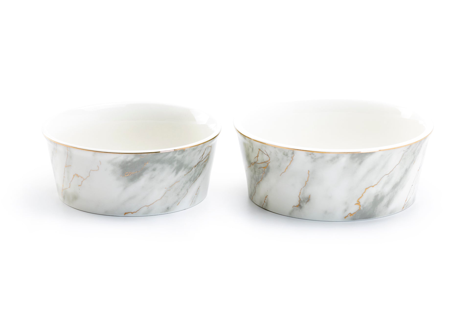 Fido's Diner Gray Marble Gold Fine Porcelain Pet Bowl