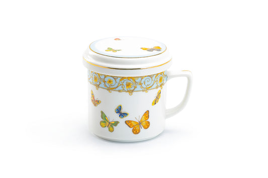 Grace Teaware Butterflies with Blue Ornament Fine Porcelain Mug