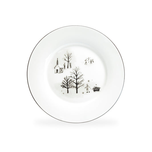 Stechol Gracie Bone China 7.5" Winter Wonderland Snow Village Bone China Dessert Plate