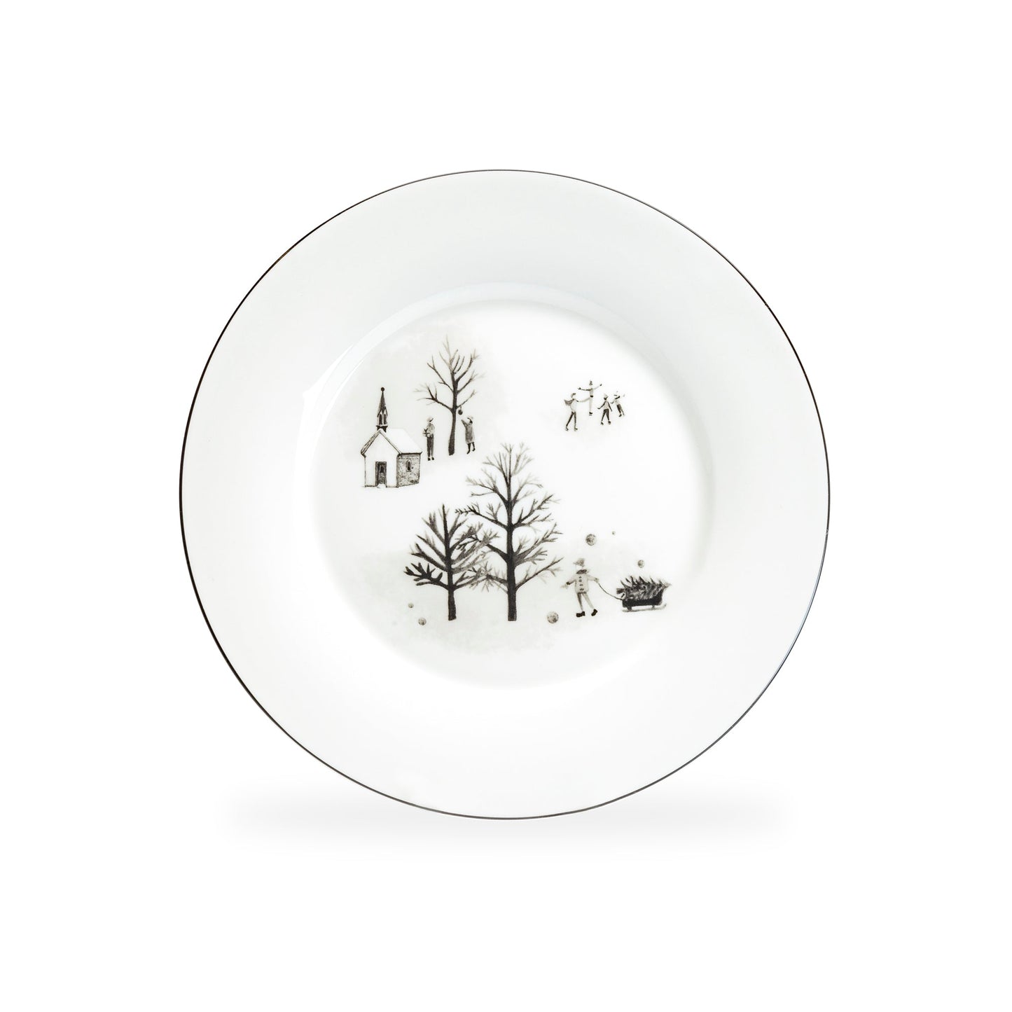 Stechcol Gracie Bone China 7.5" Winter Wonderland Snow Village Bone China Dessert Plate