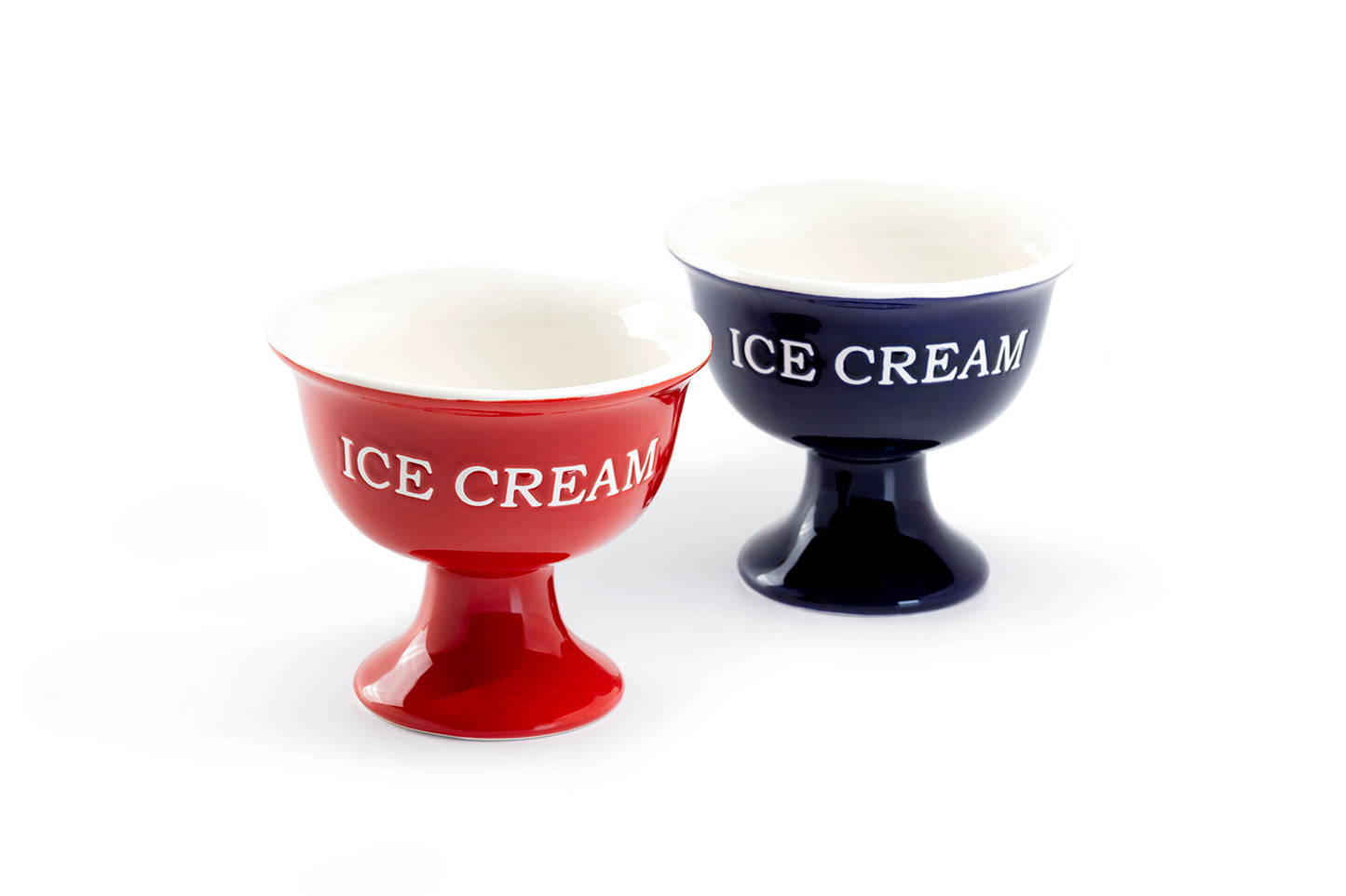 Terramoto Ceramic American Red / Navy Blue Footed Ice Cream Bowl
