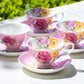 Stechol Gracie Bone China Rose Bouquet Pink Tea Cup and Saucer Set of 4