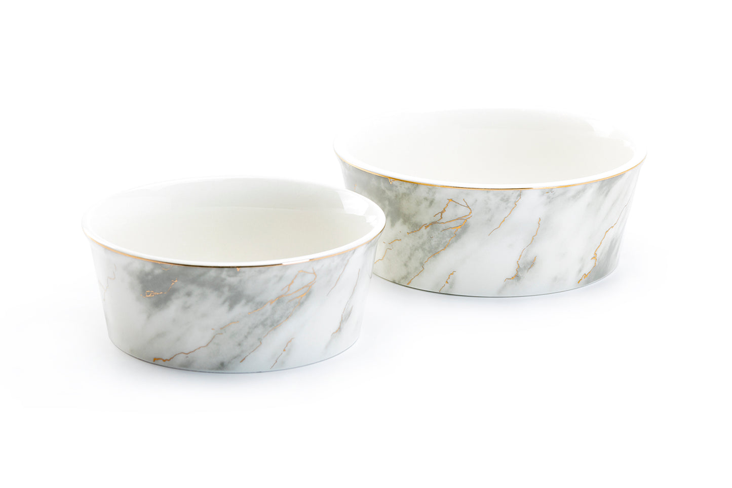 Fido's Diner Gray Marble Gold Fine Porcelain Pet Bowl - 2 Sizes Available