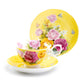 Stechcol Gracie Bone China Rose Bouquet Yellow Tea Cup and Saucer Set