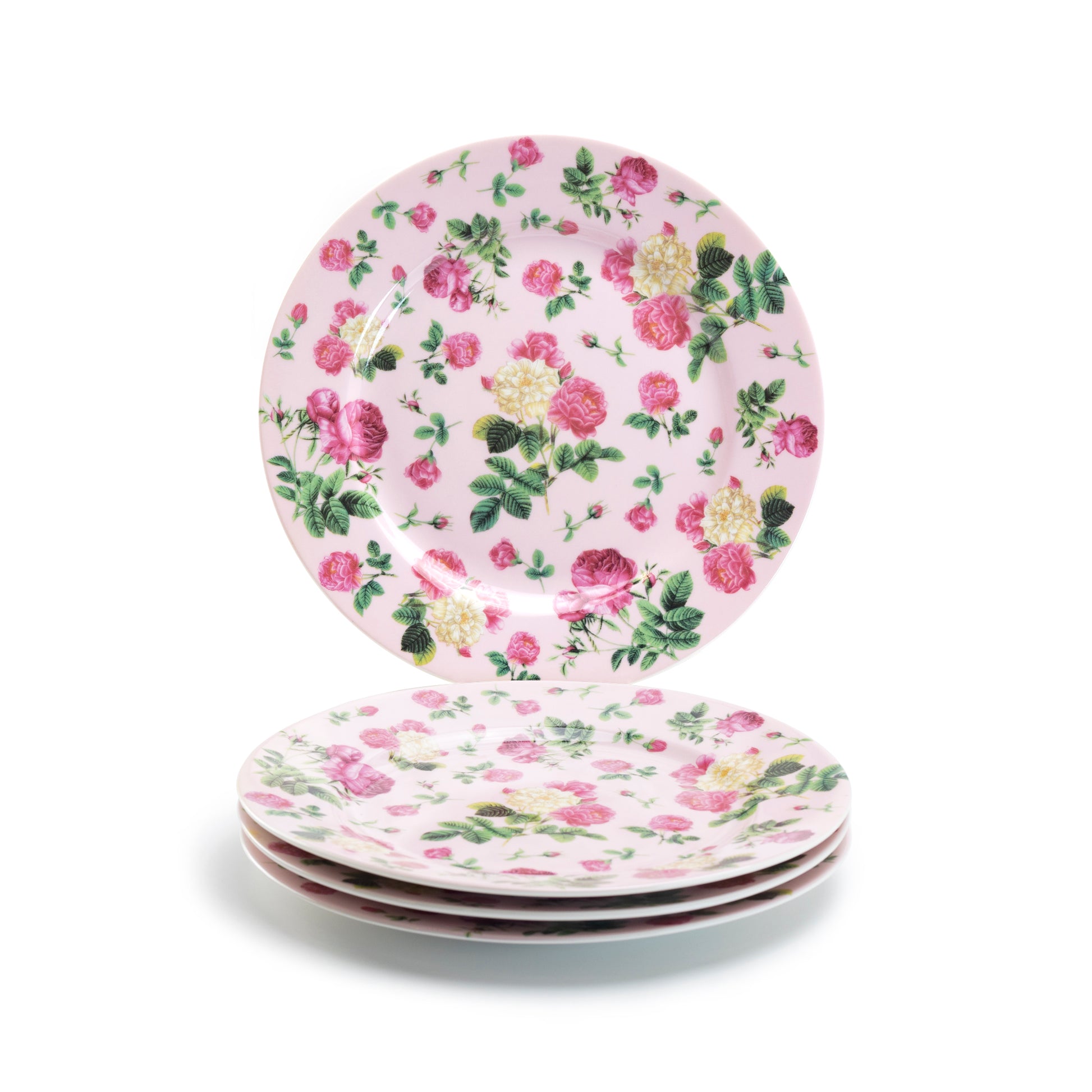 Grace Teaware 8" Pink Cottage Rose Chintz Dessert Plate Set of 4