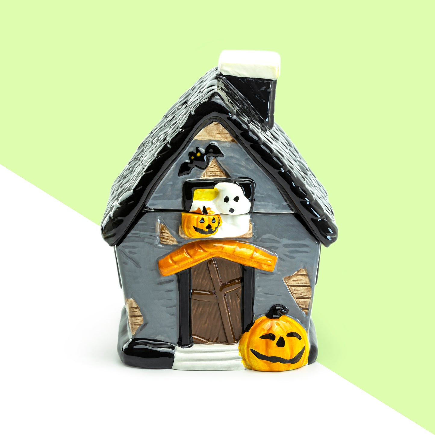 Potter's Studio Handmade Halloween Haunted House Ghost Pumpkin Jack o lantern Cookie Candy  Jar