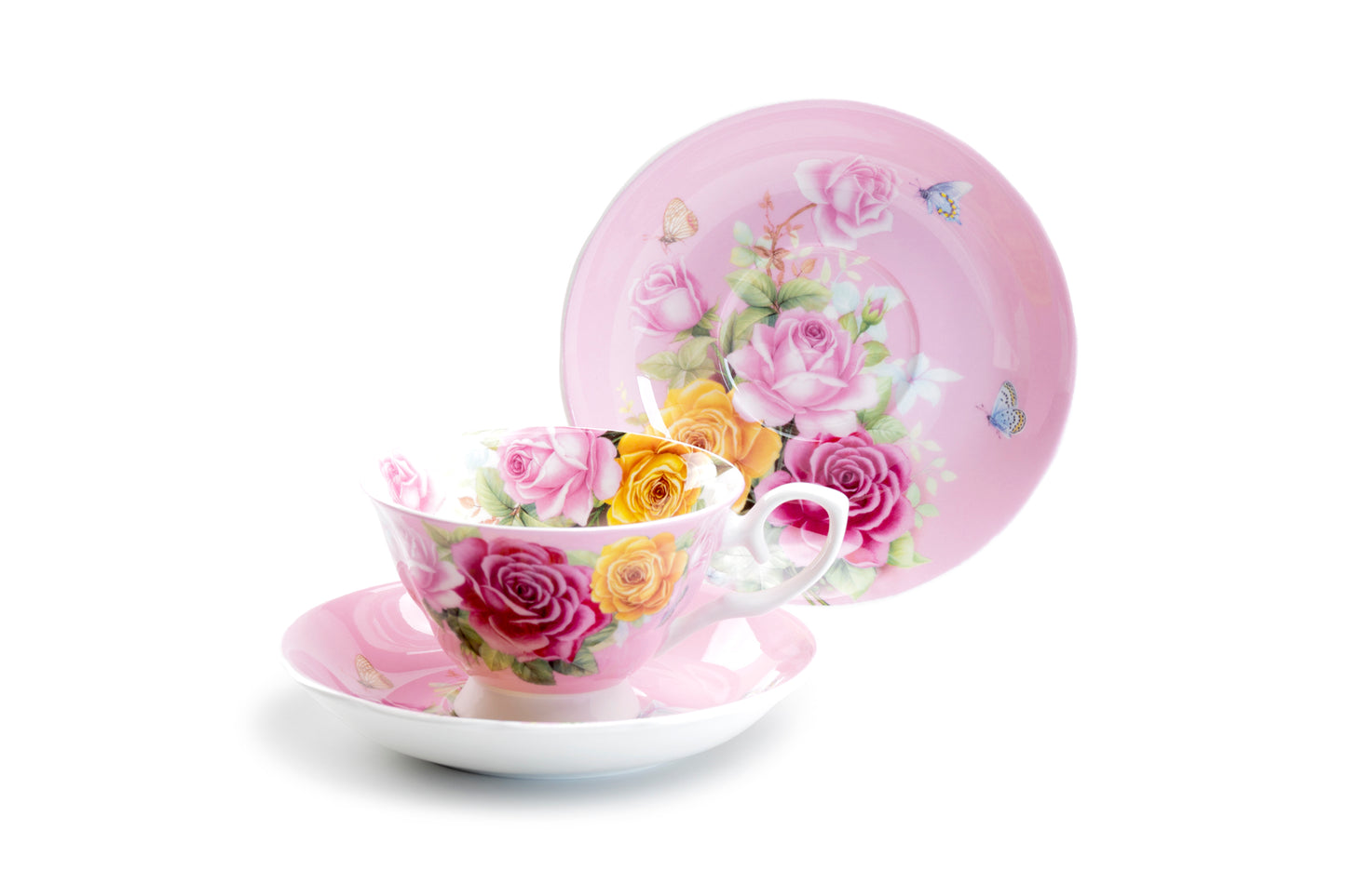 Stechol Gracie Bone China Rose Bouquet Pink Tea Cup and Saucer Set