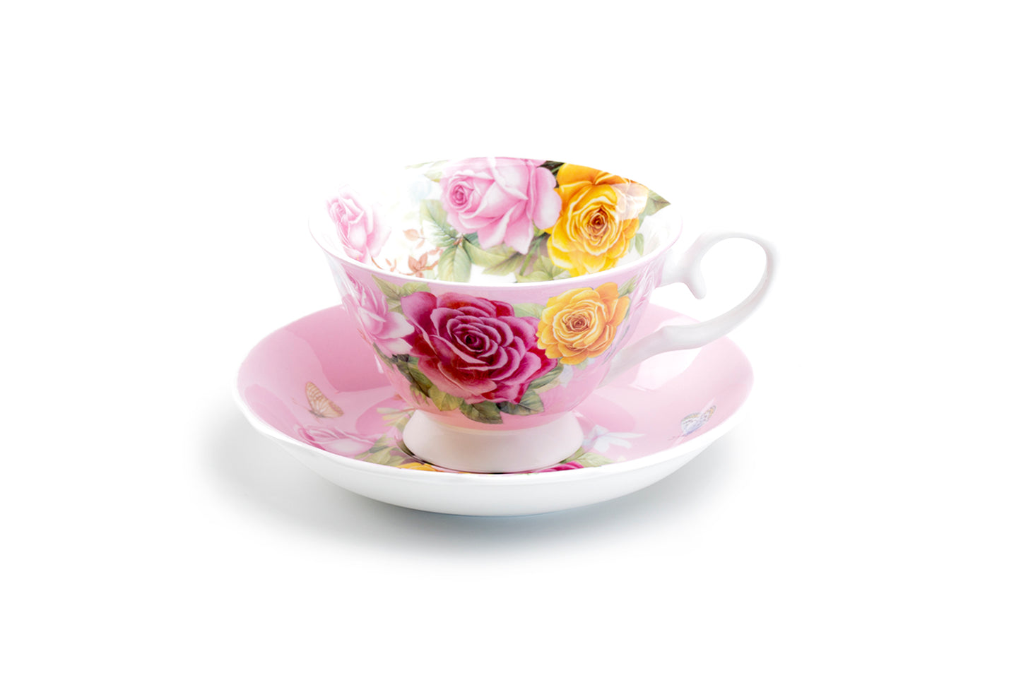 Stechol Gracie Bone China Rose Bouquet Pink Tea Cup and Saucer