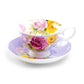 Stechcol Gracie Bone China Rose Bouquet Purple Tea Cup and Saucer