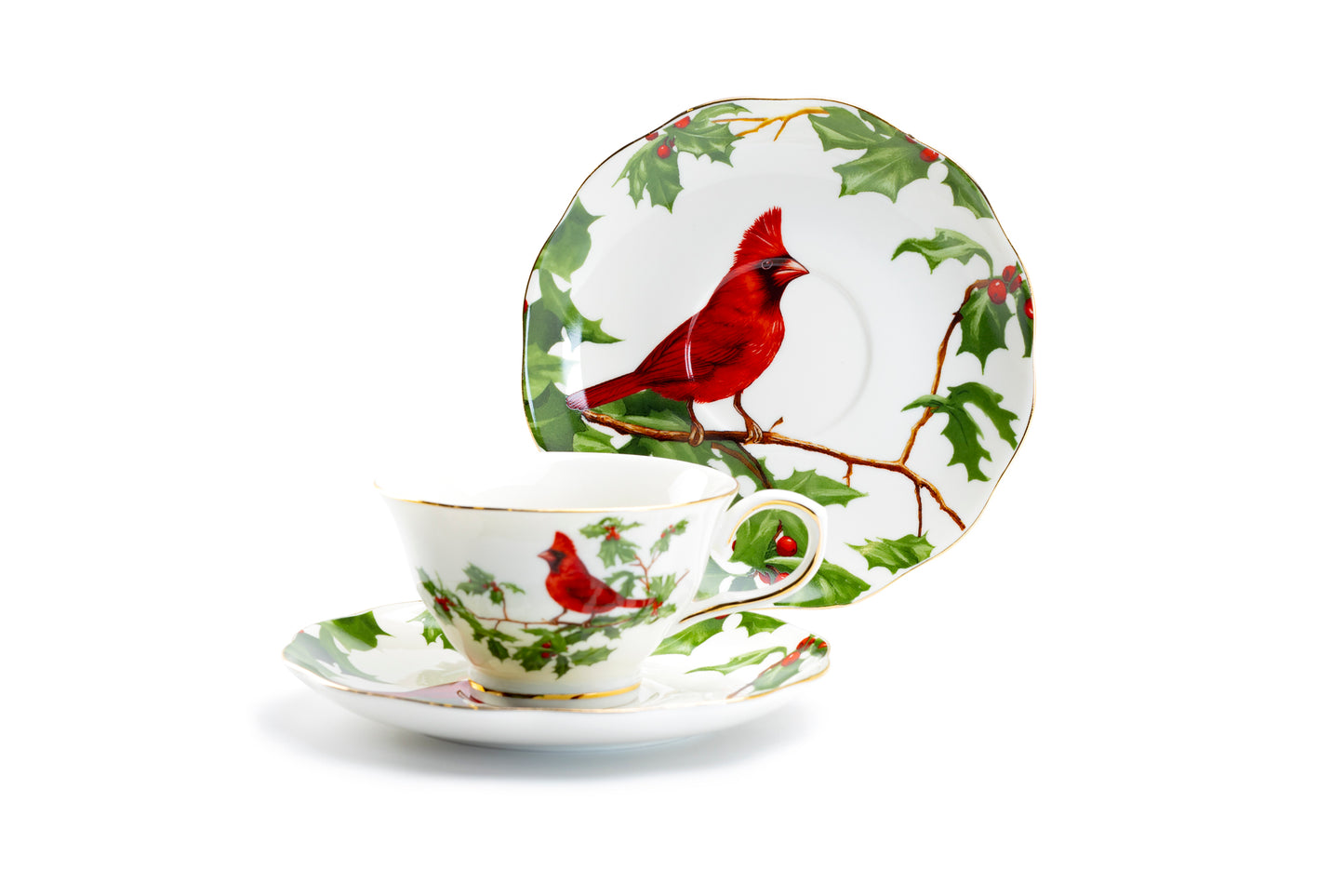 Grace Teaware Red Cardinal Fine Porcelain Tea Cup and Saucer Set