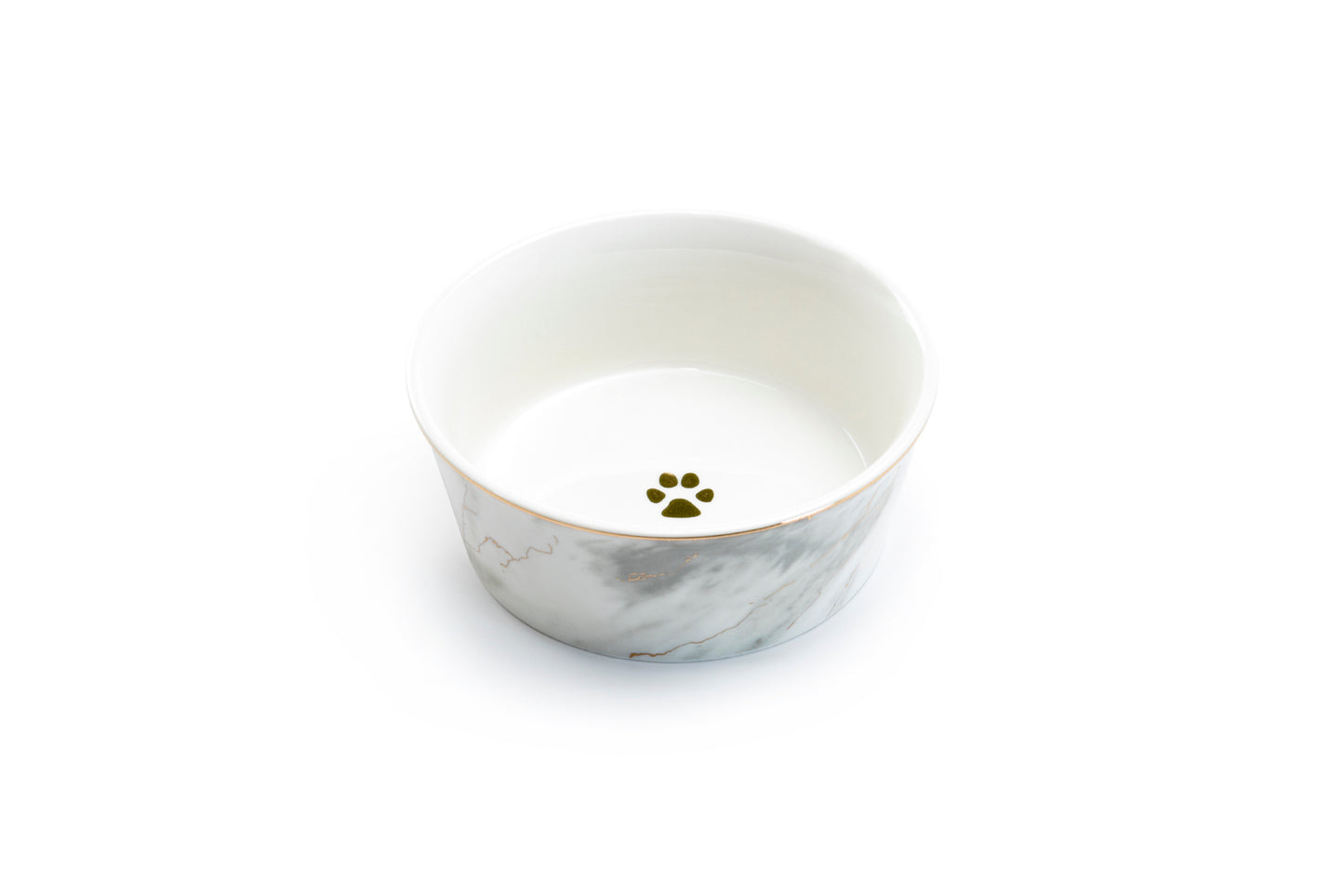 Gray Marble Gold Fine Porcelain Pet Bowl - 2 Sizes Available