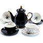 Grace Teaware Black Gold Scallop Teapot + 4 Assorted Halloween Tea Cup and Saucer Sets - Arsenic Skull & Spider