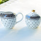 Grace Teaware Black Josephine Stripes and Dots Fine Porcelain Sugar & Creamer