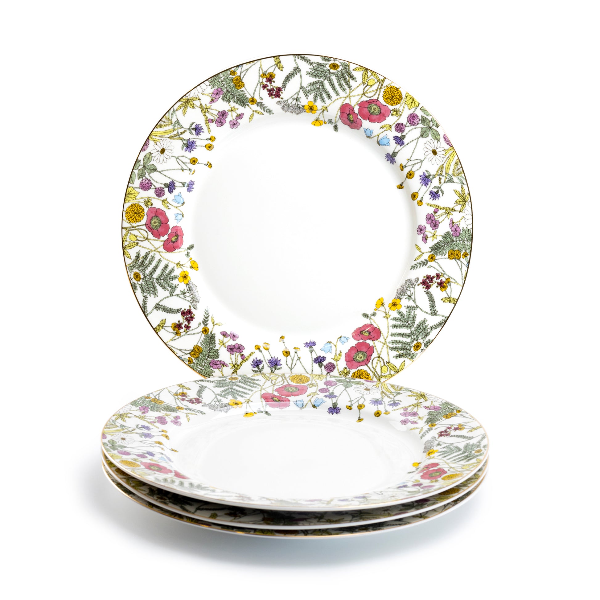 Grace Teaware 10.5" Wild Flower Meadow Fine Porcelain Dinner Plate Set of 4