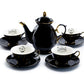 Grace Teaware Black Gold Scallop Teapot + 4 Assorted Halloween Tea Cup and Saucer Sets