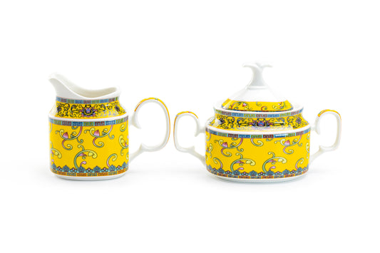 Gracie China Yellow Dynasty Fine Porcelain Sugar & Creamer Set