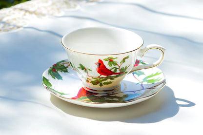 Grace Teaware Red Cardinal Fine Porcelain Tea Cup and Saucer Set of 1