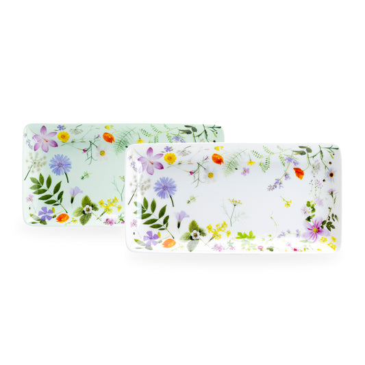 Gracie Bone China 10" Summer Meadow Bone China Serving Tray Set of 2 white and mint