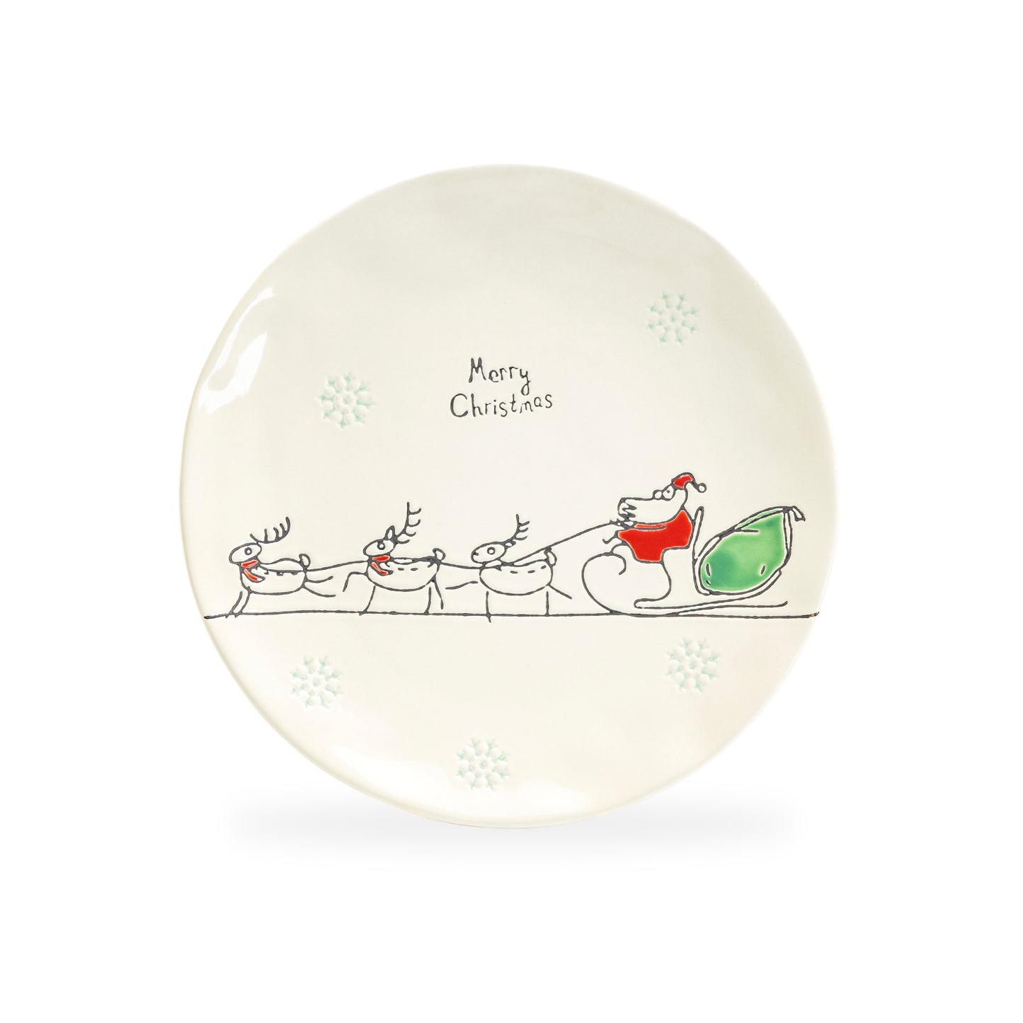 Potter's Studio 8" Organic Texture Merry Christmas Santa Sleight Salad / Dessert Plate