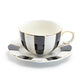 Grace Teaware Black and White Scallop Fine Porcelain Tea Cup and Saucer Set