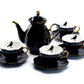 Black Gold Scallop Teapot + 4 Raven Tea Cup and Saucer Sets