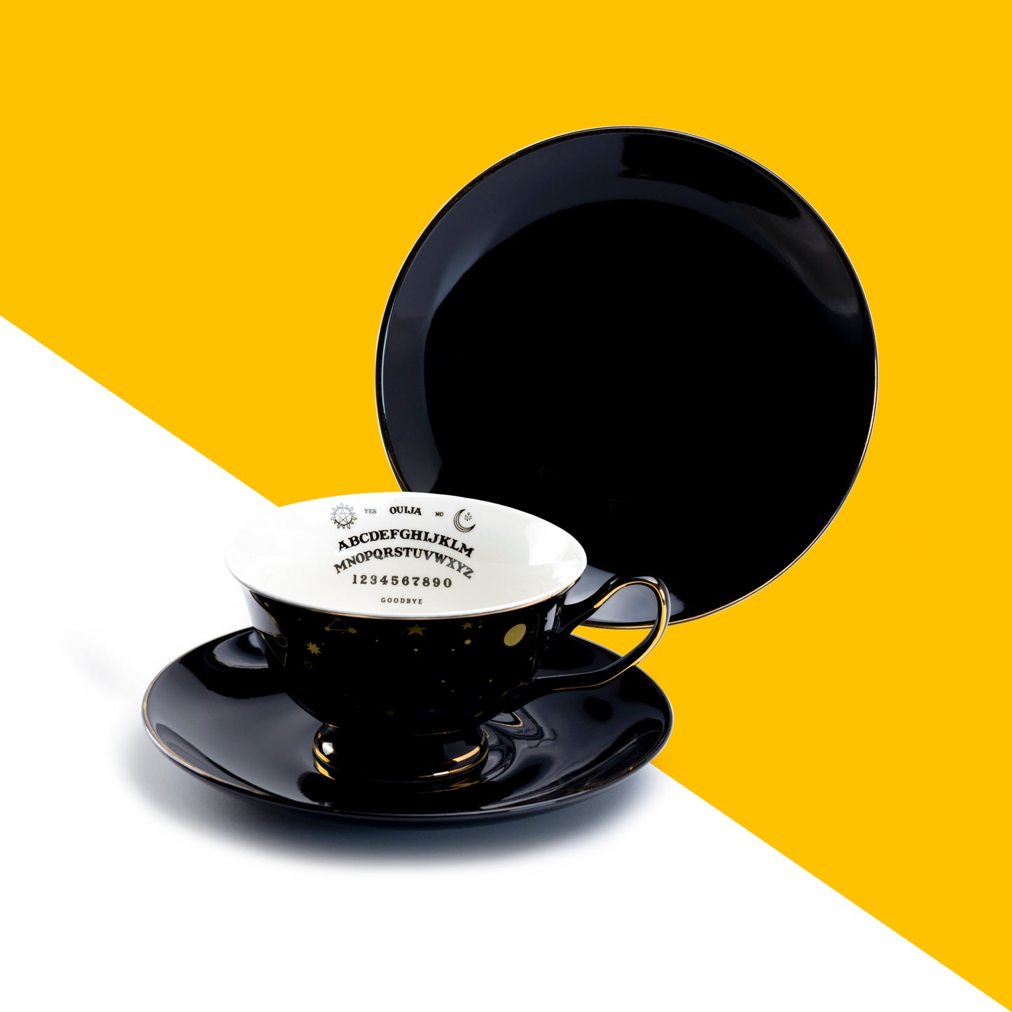 Halloween Ouija Astrology Black Gold Tea Cup and Saucer Set