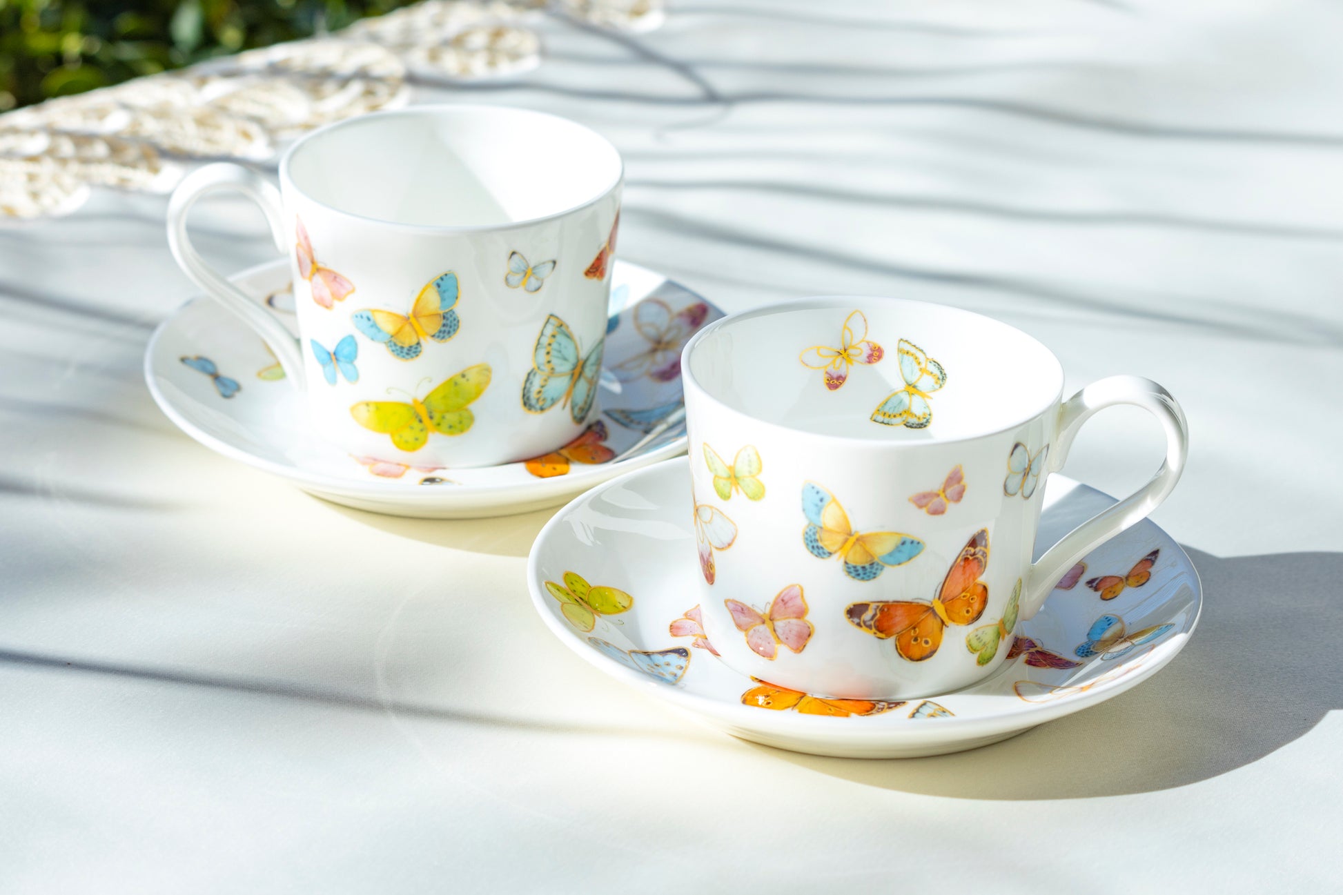Stechcol Gracie Bone China Spring Butterfly Coffee Cup and Saucer set of 2