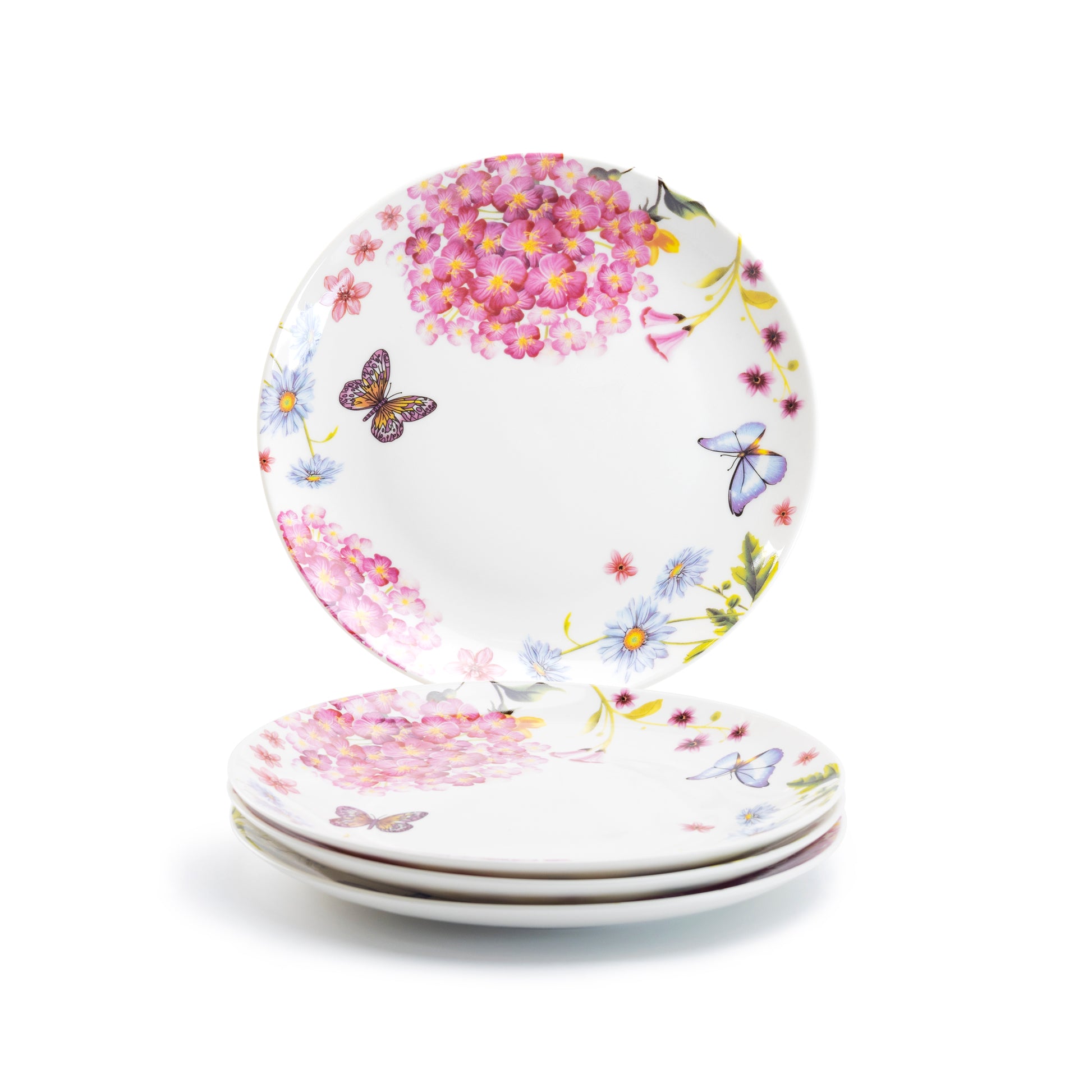 Grace Teaware Hydrangea with Butterflies Fine Porcelain Dessert Plate set of 4