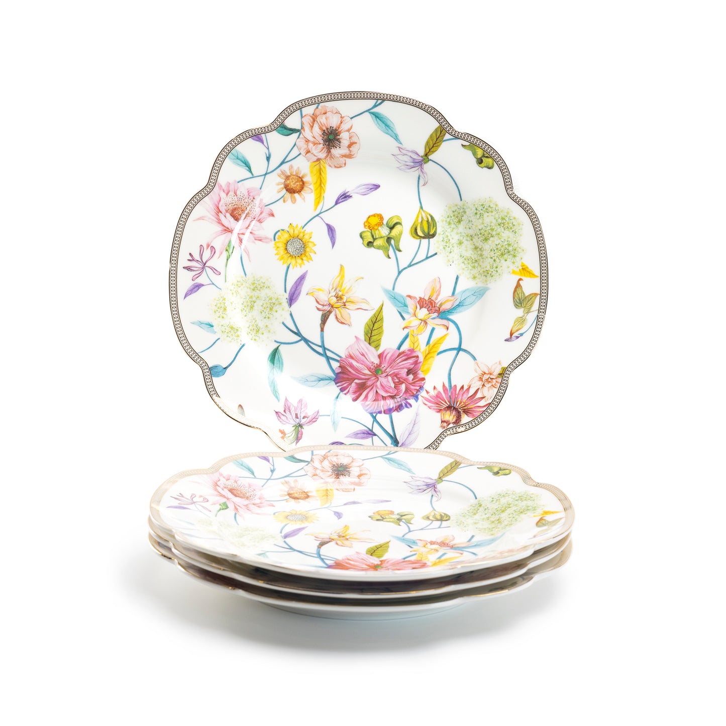 Grace Teaware 9.25" Spring Flowers Fine Porcelain Dessert Plate set of 4