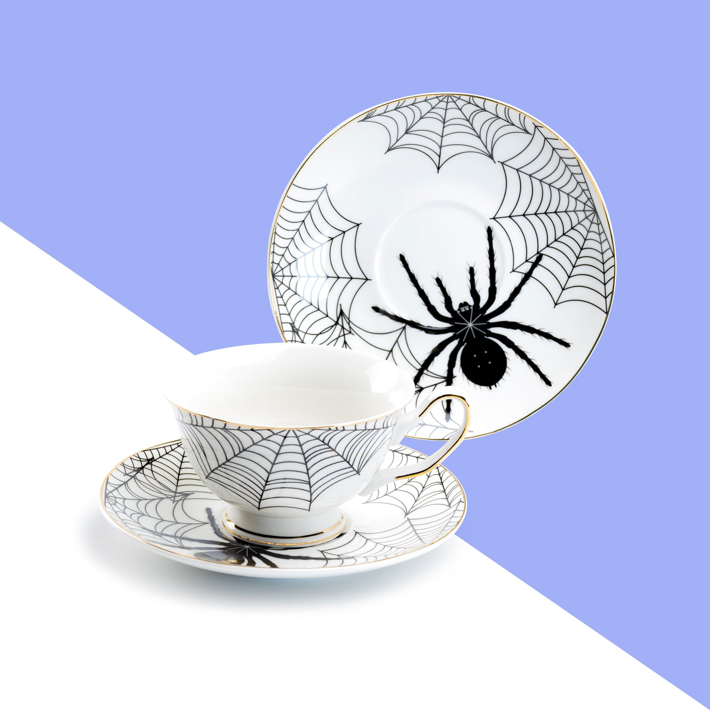 Halloween Spider White Gold Tea Cup and Saucer Set
