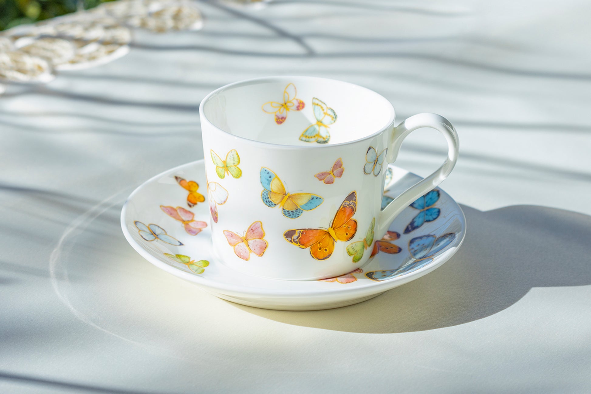 Stechcol Gracie Bone China Spring Butterfly Coffee Cup and Saucer set of 1