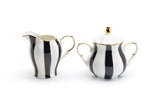 Grace Teaware Black and White Scallop Fine Porcelain Sugar Bowl and Creamer