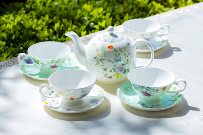 Stechcol Gracie Bone China Summer Meadow Tea Set Assorted Cups and Saucers