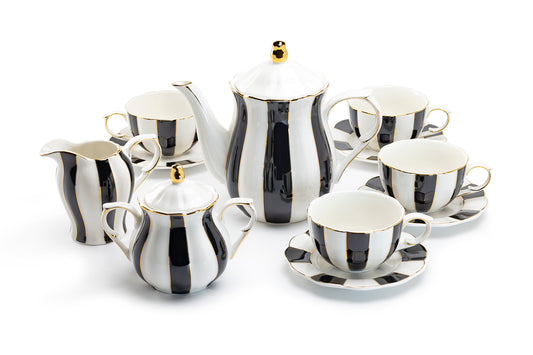Grace Teaware Black and White Scallop Fine Porcelain Tea Set