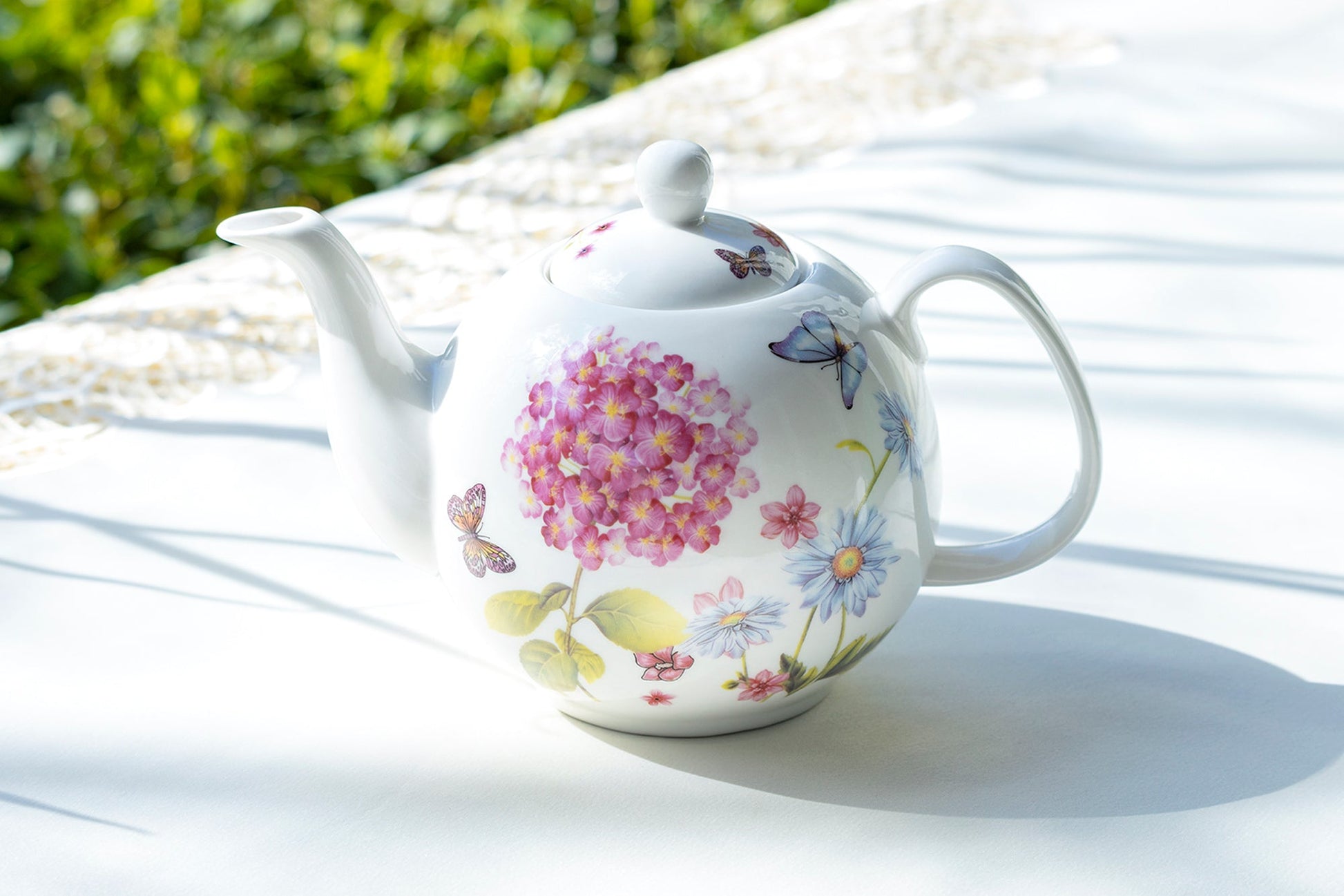 Grace Teaware Hydrangea with Butterflies Fine Porcelain Teapot