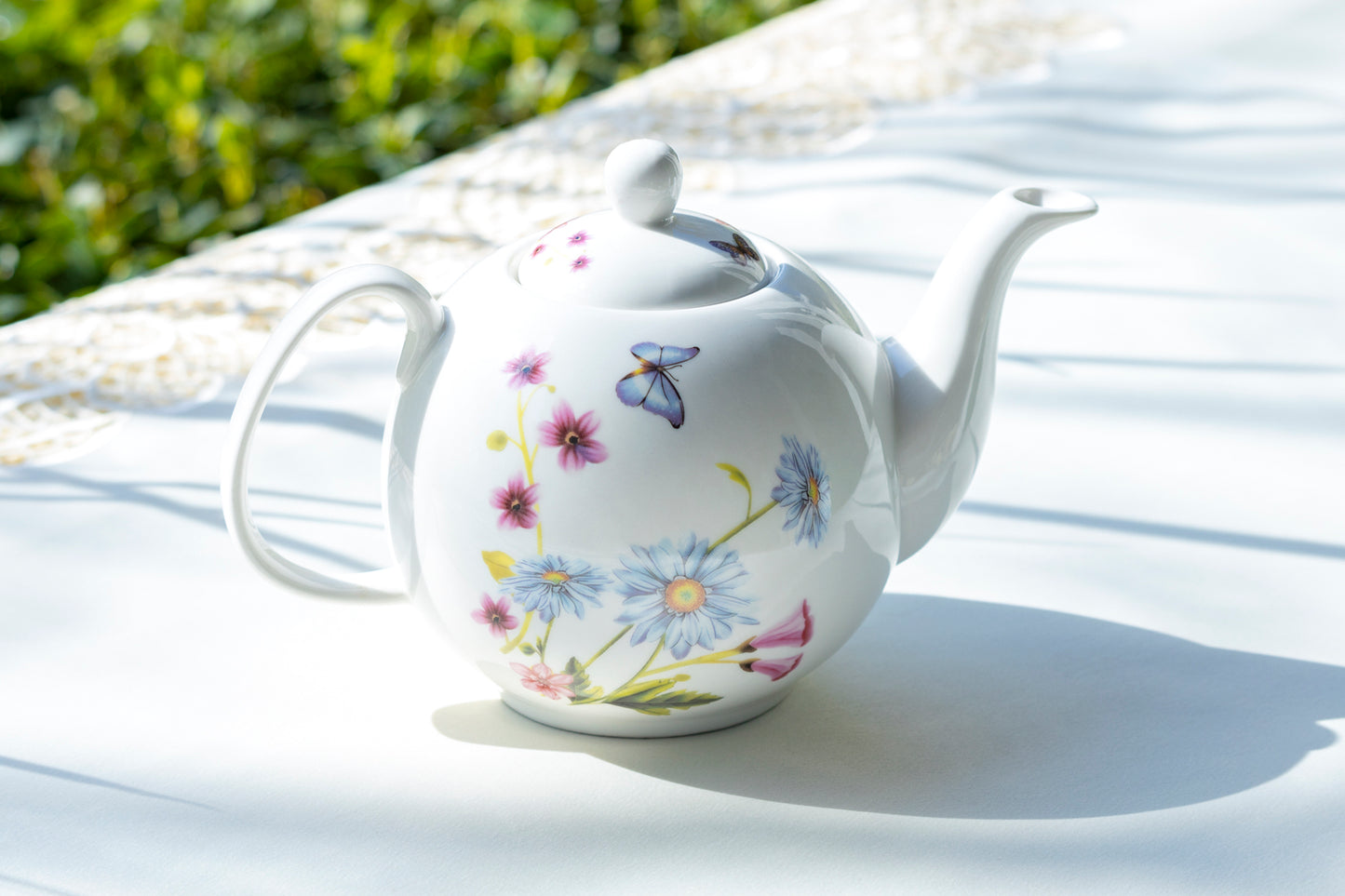 Grace Teaware Hydrangea with Butterflies Fine Porcelain Tea pot