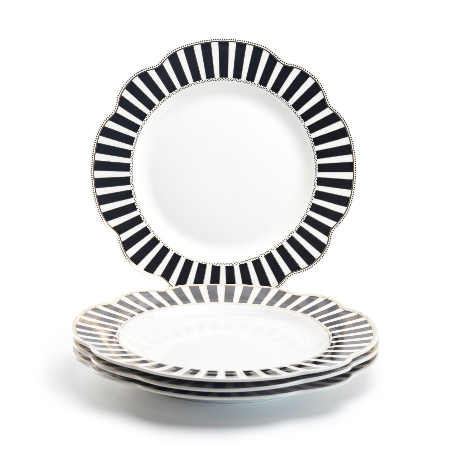 Grace Teaware 11.5" Black Josephine Stripes Fine Porcelain Dinner Plate set of 4