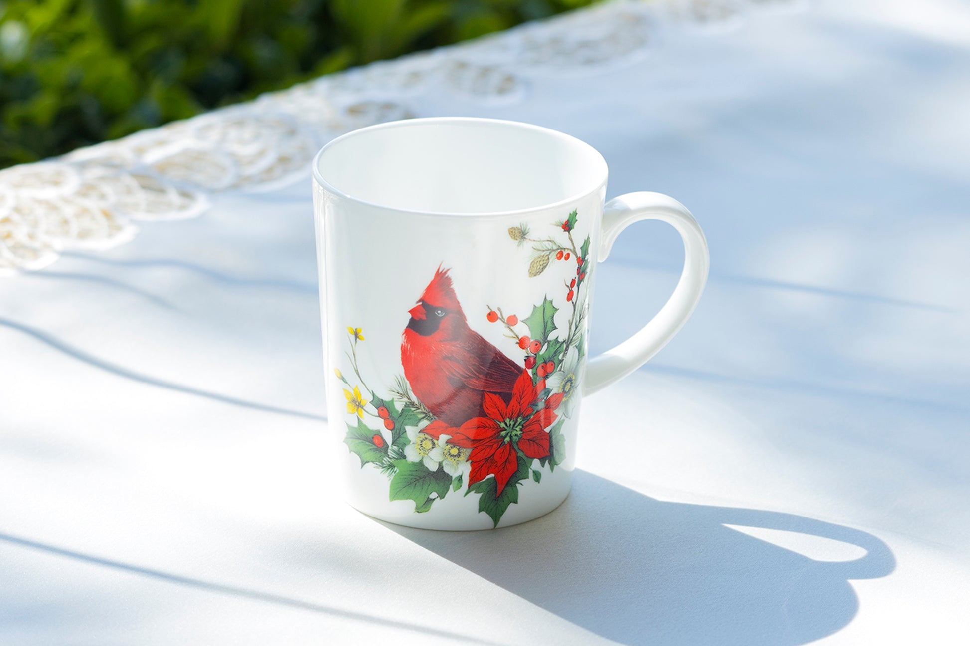 Gracie Bone China Cardinal Poinsettia Bone China Mug Christmas mug Holiday mug